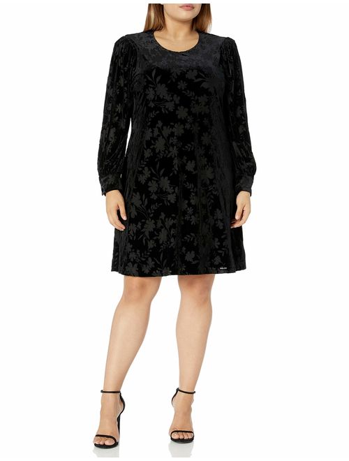 Calvin Klein Women's Plus Size Long Sleeve Velvet Burnout Dress