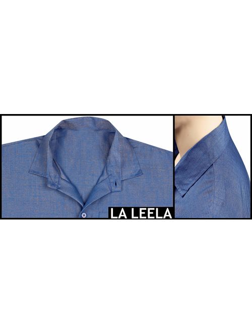 LA LEELA Men's Beach Short Sleeve Button Down Casual Hawaiian Shirt Solid Plain