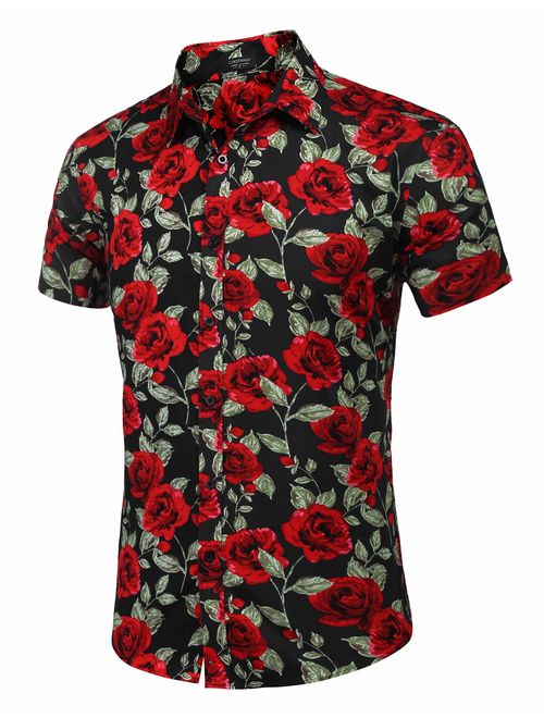 COOFANDY Men's Rose Floral Print Shirt Luxury Casual Cotton Button Down Shirt