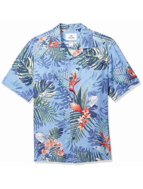 Brand 28 Palms Mens Relaxed-Fit 100% Textured Silk Tropical Leaves Jacquard Shirt 