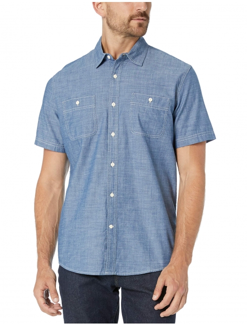 Amazon Essentials Men's Regular-fit Short-Sleeve Chambray Shirt