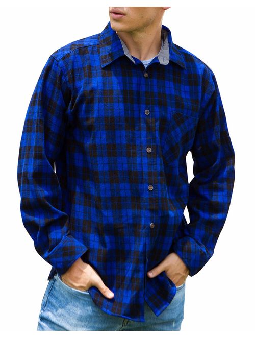 Janmid Men's Button Down Regular Fit Long Sleeve Plaid Flannel Casual Shirts