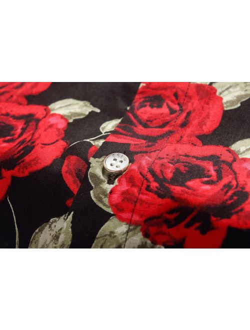 SSLR Men's Rose-Printed Button Down Casual Long Sleeve Shirt