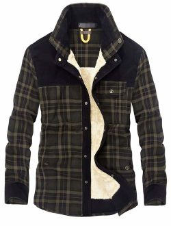 Lavnis Men's Cotton Shirt Jacket Button Down Shirts Casual Corduroy Thicken Fleece Shirt Coat