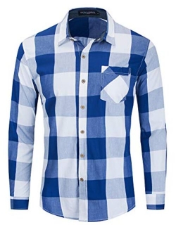 Men's 100% Cotton Regular-Fit Long-Sleeve Button-Down Buffalo Plaid Shirt with Pocket