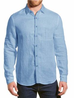 Mens Long Sleeve Shirts Casual Button Down Cotton Spread Collar Loose Fit Summer Beach Lightweight Plain Tops