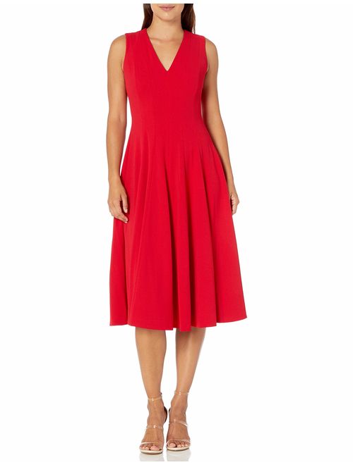 Calvin Klein Women's Sleeveless a Line Midi Dress with V Neckline