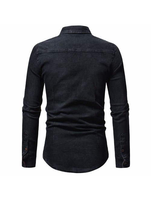 OSYS THX Mens Button Down Shirts Western Casual Long Sleeve Slim Fit Denim Shirts