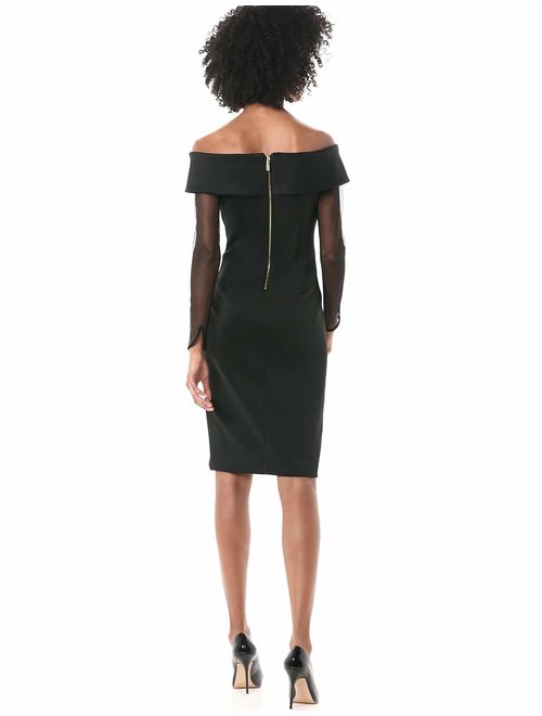 Calvin Klein Women's Off The Shoulder Sheath with Illusion Sleeves