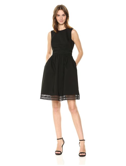 Calvin Klein Women's Sleeveless Cotton Fit and Flare with Novelty Trim Dress