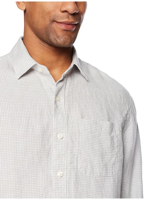 28 Palms Men's Relaxed-Fit Long-Sleeve 100% Linen Check Shirt