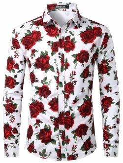 Men's Fashion Urban Design Luxury Printed Slim Fit Long Sleeve Button Up Dress Shirts