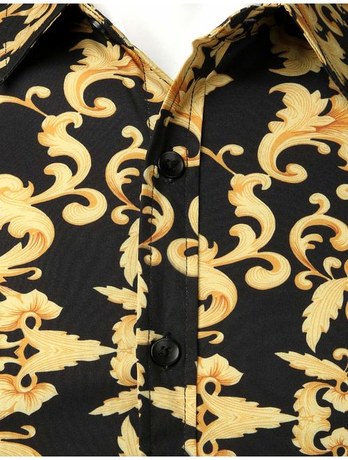 ZEROYAA Men's Fashion Urban Design Luxury Printed Slim Fit Long Sleeve Button Up Dress Shirts