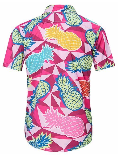 TUONROAD Mens 3D Floral Printed Hawaiian Beach Short Sleeve Button Down Shirt