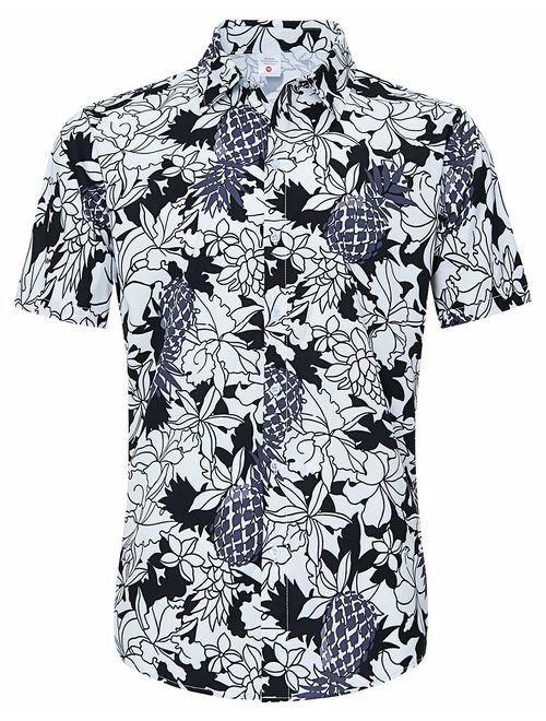TUONROAD Mens 3D Floral Printed Hawaiian Beach Short Sleeve Button Down Shirt