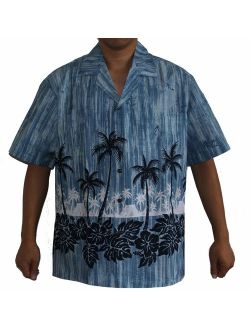 Made in Hawaii ! Men's Palm Tree Village Hawaiian Aloha Shirt