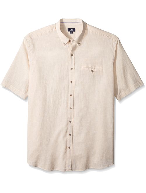 Cutter & Buck Men's Big and Tall Short Sleeve Cove Stripe Shirt, Khaki, 1X/Big
