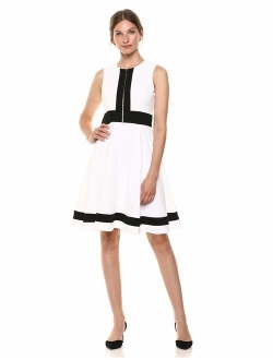 Women's Sleeveless Color Block Fit and Flare with Front Zip Dress