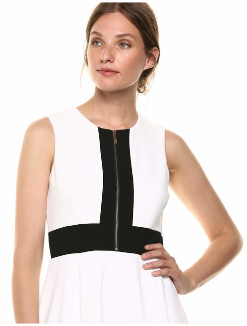 Calvin Klein Women's Sleeveless Color Block Fit and Flare with Front Zip Dress