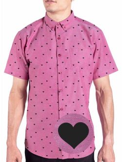Visive Shirts for Big Mens Short Sleeve Button Down Oxford Shirt Red Heart Up-to 4XL