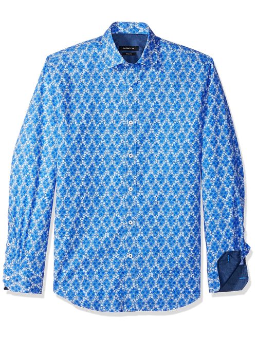 Bugatchi Men's Long Sleeve Printed Pattern Fitted Pointed Collar Shirt