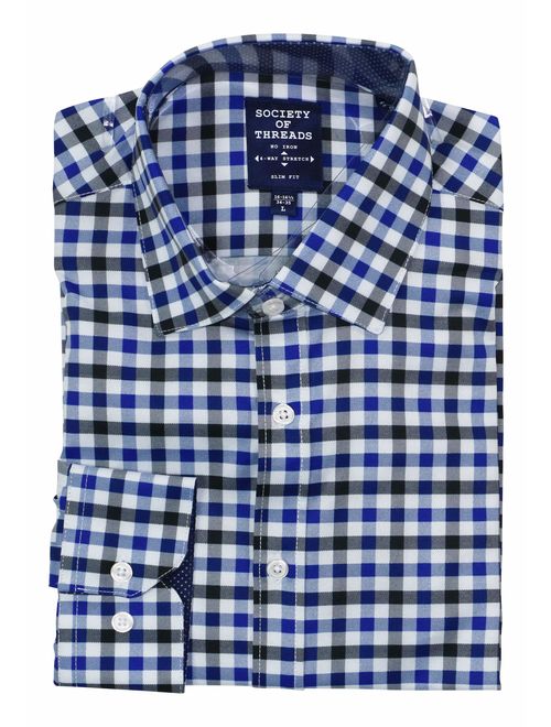 Society of Threads Gingham Checker Slim Fit Long Sleeve Button Down Shirt
