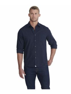 Meridian - Untucked Shirt for Men Long Sleeve, Navy & White Pinstripe