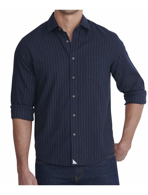 UNTUCKit Meridian - Untucked Shirt for Men Long Sleeve, Navy & White Pinstripe