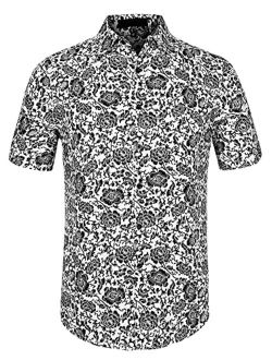 uxcell Men Short Sleeve Button Front Floral Print Cotton Beach Hawaiian Shirt