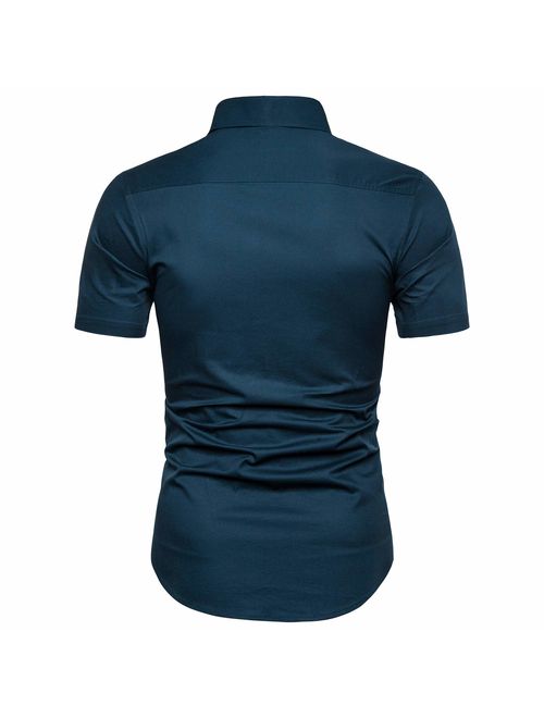 LOCALMODE Men's Regular Fit Cotton Business Casual Shirt Solid Short Sleeve Button Down Dress Shirts...