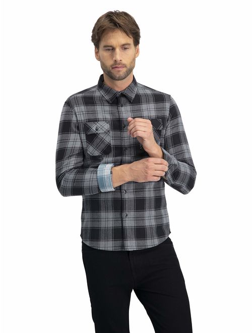 Three Sixty Six Flannel Shirt for Men - Dry Fit Long Sleeve Button Down - Moisture Wicking and Stretch Fabric Plaid Shirts