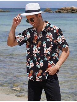 Men's Hawaiian Shirt Short Sleeve Casual Button Down Floral Printed Beach Shirts with Pocket