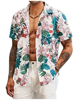 Men's Hawaiian Shirt Short Sleeve Casual Button Down Floral Printed Beach Shirts with Pocket