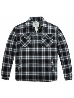 WenVen Men's Flannel Jacket Zip Up Fleece Sherpa Heavy Lined Shirt