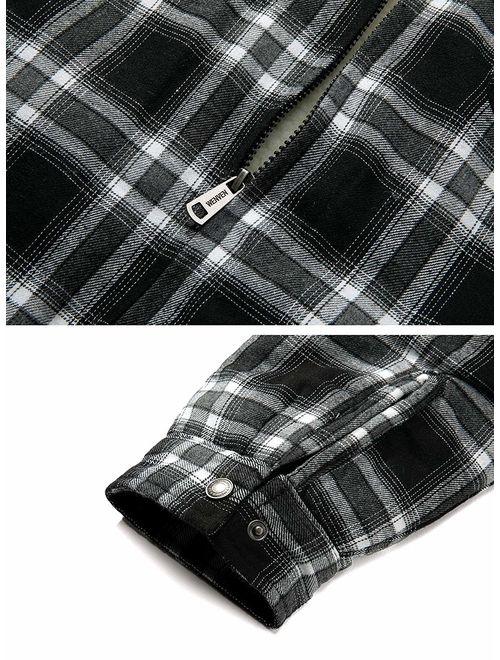 WenVen Men's Flannel Jacket Zip Up Fleece Sherpa Heavy Lined Shirt