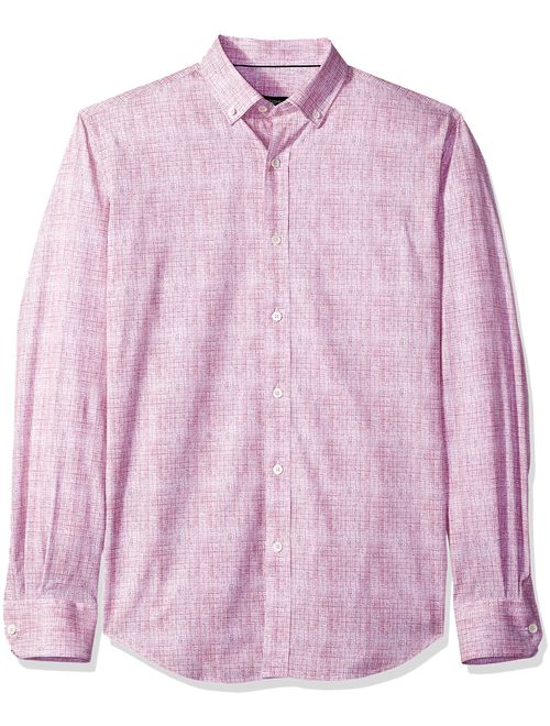 Bugatchi Men's Shaped Fit Button Down Collar Long Sleeve Solid Sport Shirt