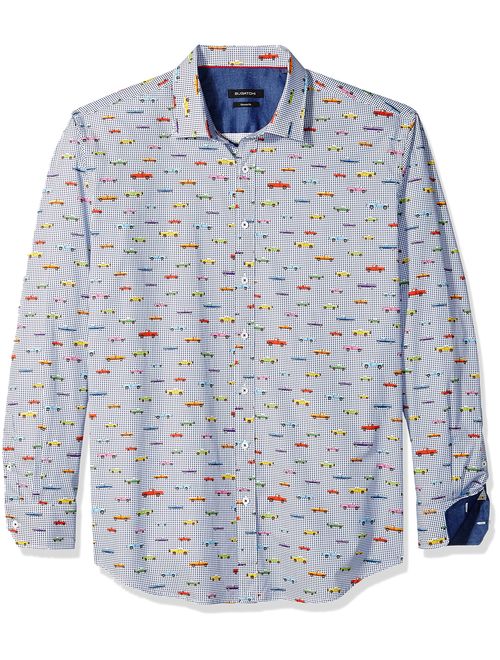 Bugatchi Men's Classic Fit Printed Cotton Point Collar Woven Shirt