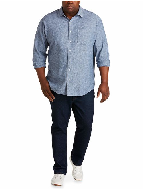 Amazon Essentials Men's Big and Tall Long-Sleeve Linen Cotton Shirt fit by DXL