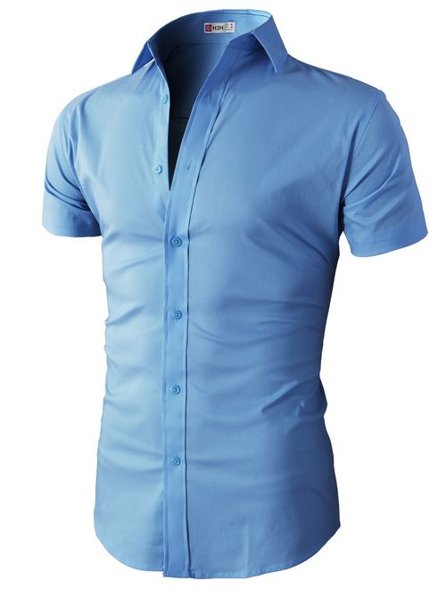 H2H Mens Casual Slim Fit Shirts Short Sleeve Business & Daily Shirts Basic Designed of Various Styles