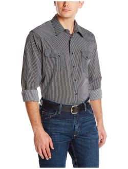 Men's Modern Fit Long Sleeve Print Snap Shirt, Black