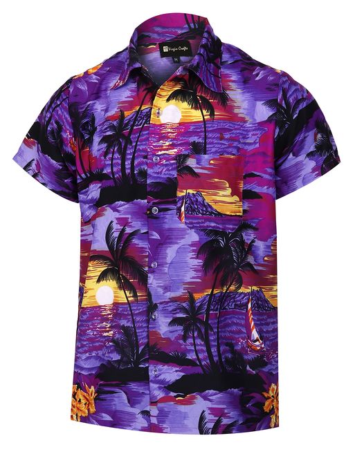 Virgin Crafts Hawaiian Shirt for Men Printed Short Sleeve Button Down Beach Shirt 