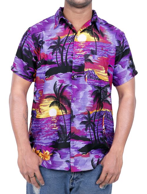Hawaiian Shirts for Men Casual Button Short Sleeve Quick Dry Top Blouse Travel Vacation Print Beach Tee 