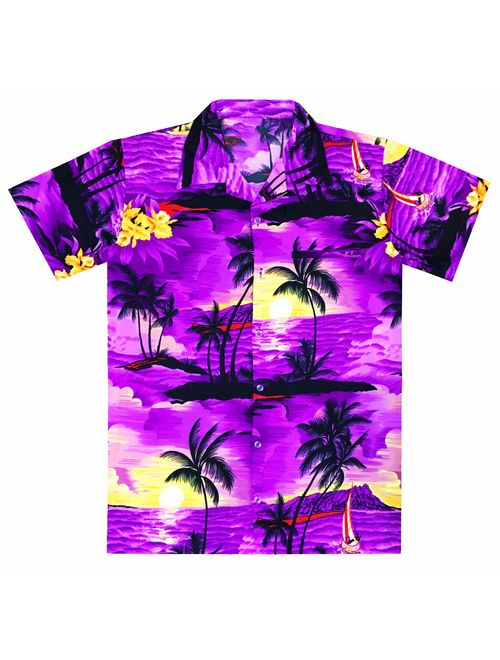 VICALLED Mens Hawaiian Aloha Shirt Short Sleeve Floral Print Button Down Beach Party Shirt 