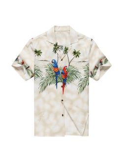 Made in Hawaii Men's Hawaiian Shirt Aloha Shirt Off-White with Matching Front Parrots