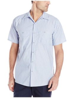 Red Kap Men's Industrial Stripe Work Shirt, Light Blue/Navy Stripe, Short Sleeve Large