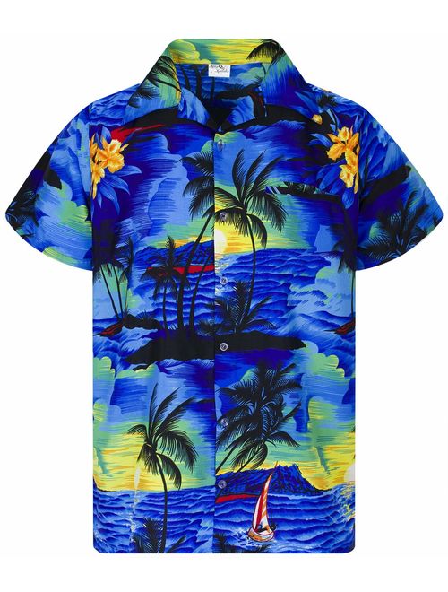 King Kameha Hawaiian Shirt for Men Funky Casual Button Down Very Loud Shortsleeve Unisex Print Surf