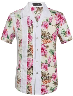 SSLR Men's Flowers Casual Button Down Short Sleeve Hawaiian Shirt