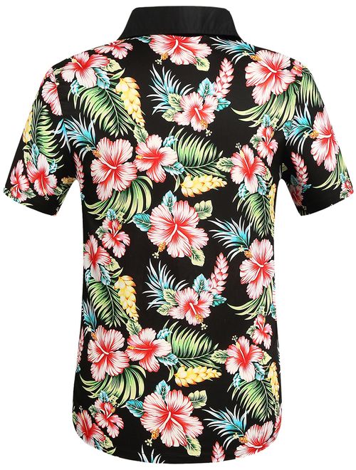 SSLR Men's Flowers Casual Button Down Short Sleeve Hawaiian Shirt