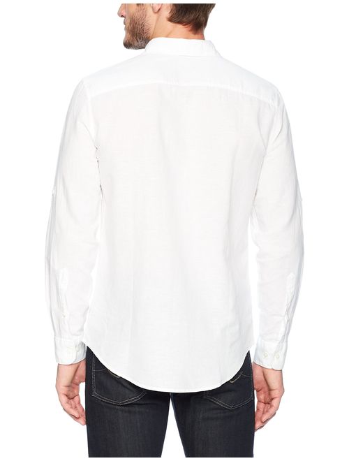 Perry Ellis Men's Slim Fit Solid Linen Cotton Roll Sleeve Shirt