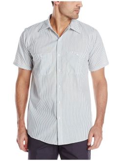 Red Kap Men's Industrial Stripe Work Shirt, White/Green Stripe, Short Sleeve X-Large